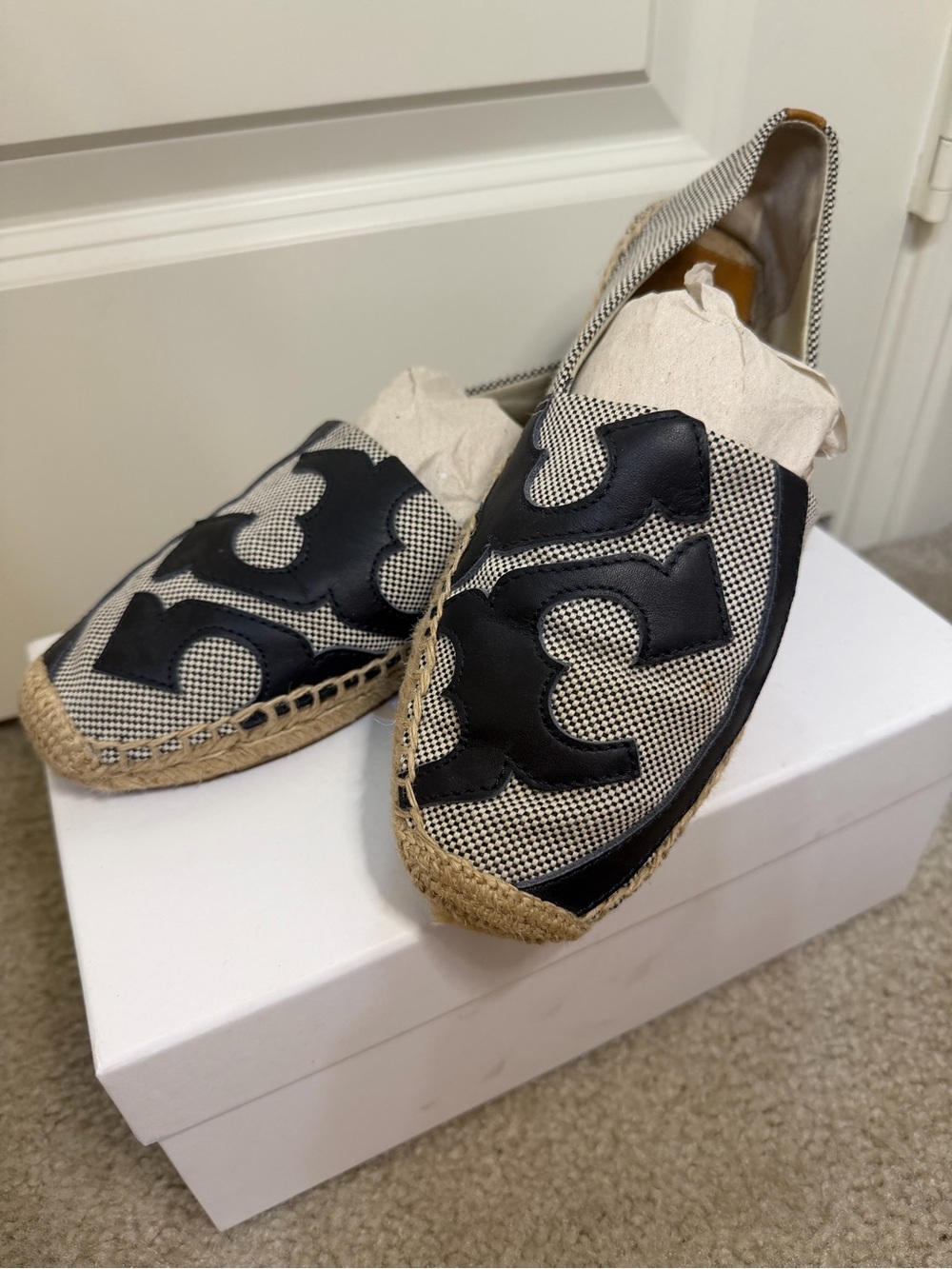 Tory Burch Black & White Logo Espadrilles - Kids